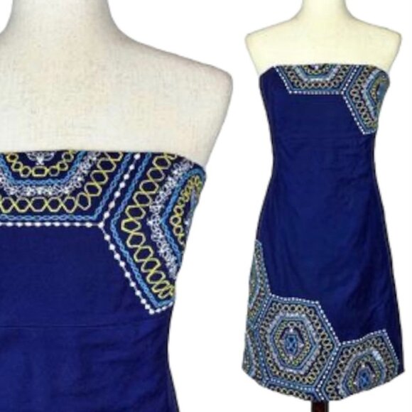 Lilly Pulitzer Dress Size 0 US Navy Blue “Honeycomb Bowen” Strapless Embroidered - Picture 15 of 15